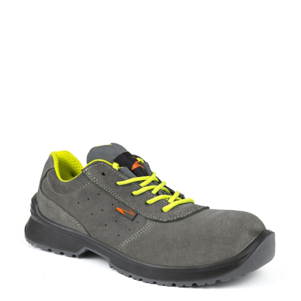 Scarpe antinfortunistiche, Pezzol Malbek, colore grigio, PEZ.610Z-023, lacci gialli, suola grigia, non indossate