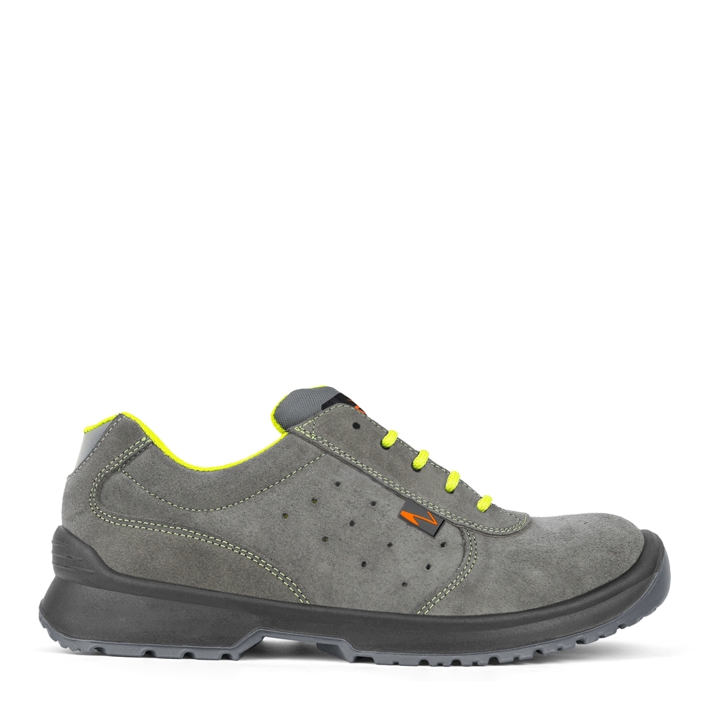 Scarpe antinfortunistiche, Pezzol Malbek, colore grigio, PEZ.610Z-023, lacci gialli, suola grigia, non indossate