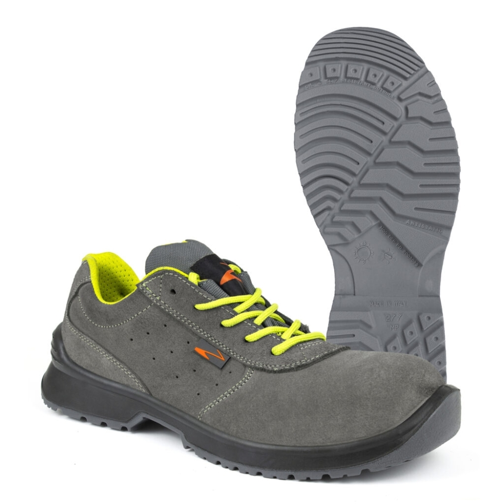 Scarpe antinfortunistiche, Pezzol Malbek, colore grigio, PEZ.610Z-023, lacci gialli, suola grigia, non indossate